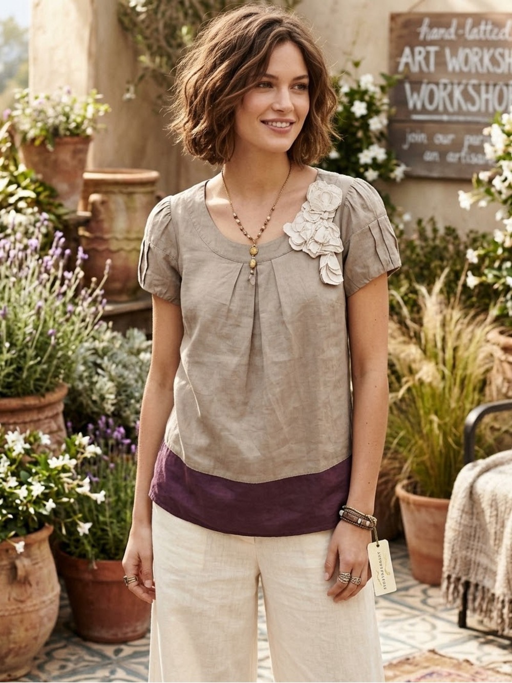 Floreat Blouse with Floral Accent